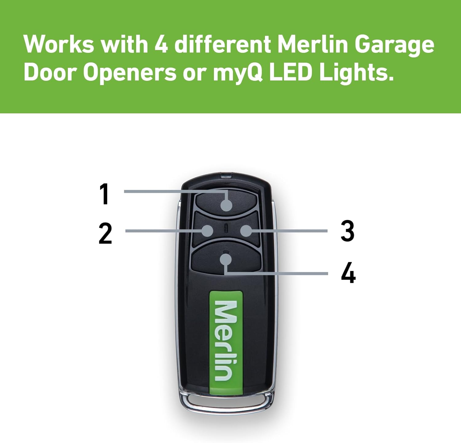 Merlin E960M 4 Button Garage Remote - Security+ 2.0 & Security+ Compatible Garage Door Opener, Control 4 Doors, Long Range, LED Indicator, Durable Design with Confirmation Flash image number 5