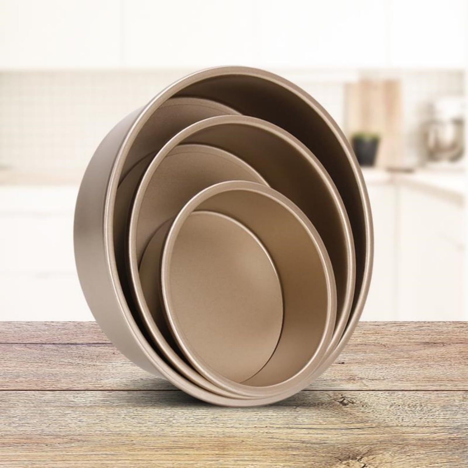 WUWFKUI round Cake Pan Set,3Pcs(6'' / 8''/ 10'') Nonstick Cake Pan with Removable Bottom (Golden) image number 5