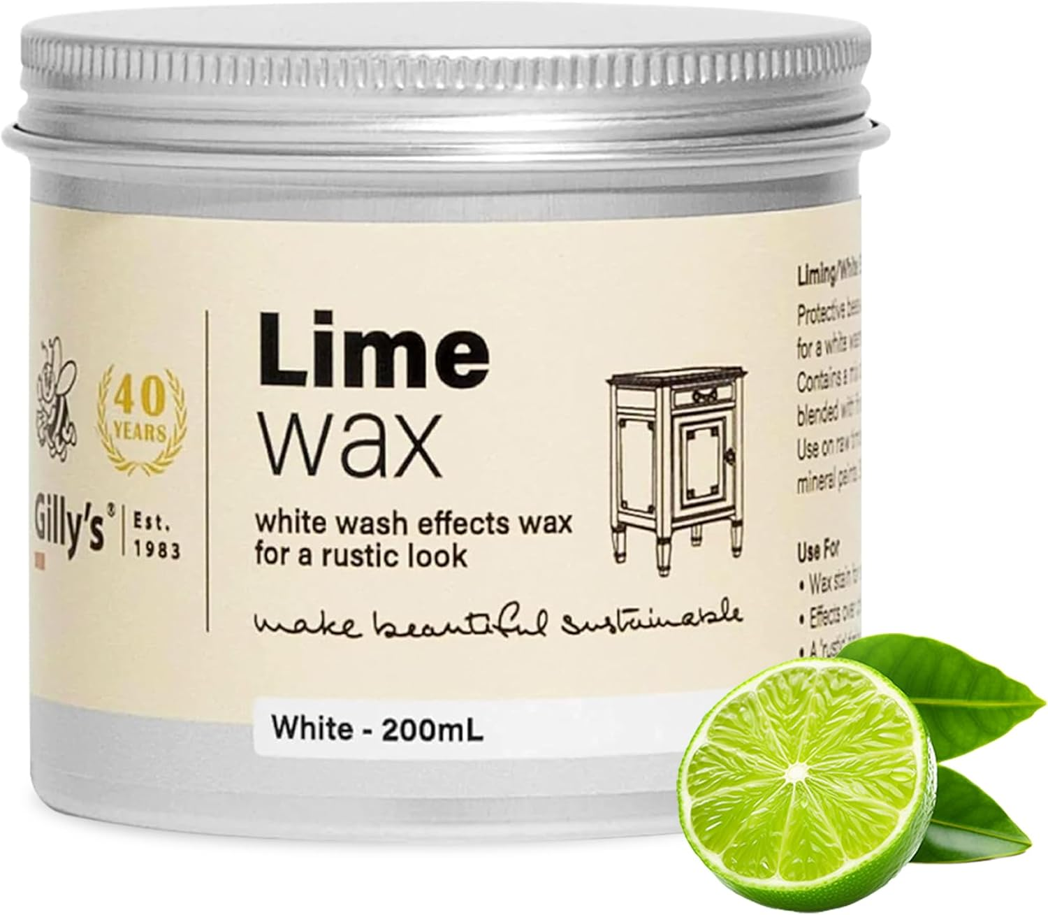 Gilly'S Lime Wax 200Ml &ndash; White Effects Wax for Timber & Chalk Paint Finishes | Create a Whitewashed or Liming Effect | Natural Blend of Waxes, Oils & Titanium Dioxide image number 4