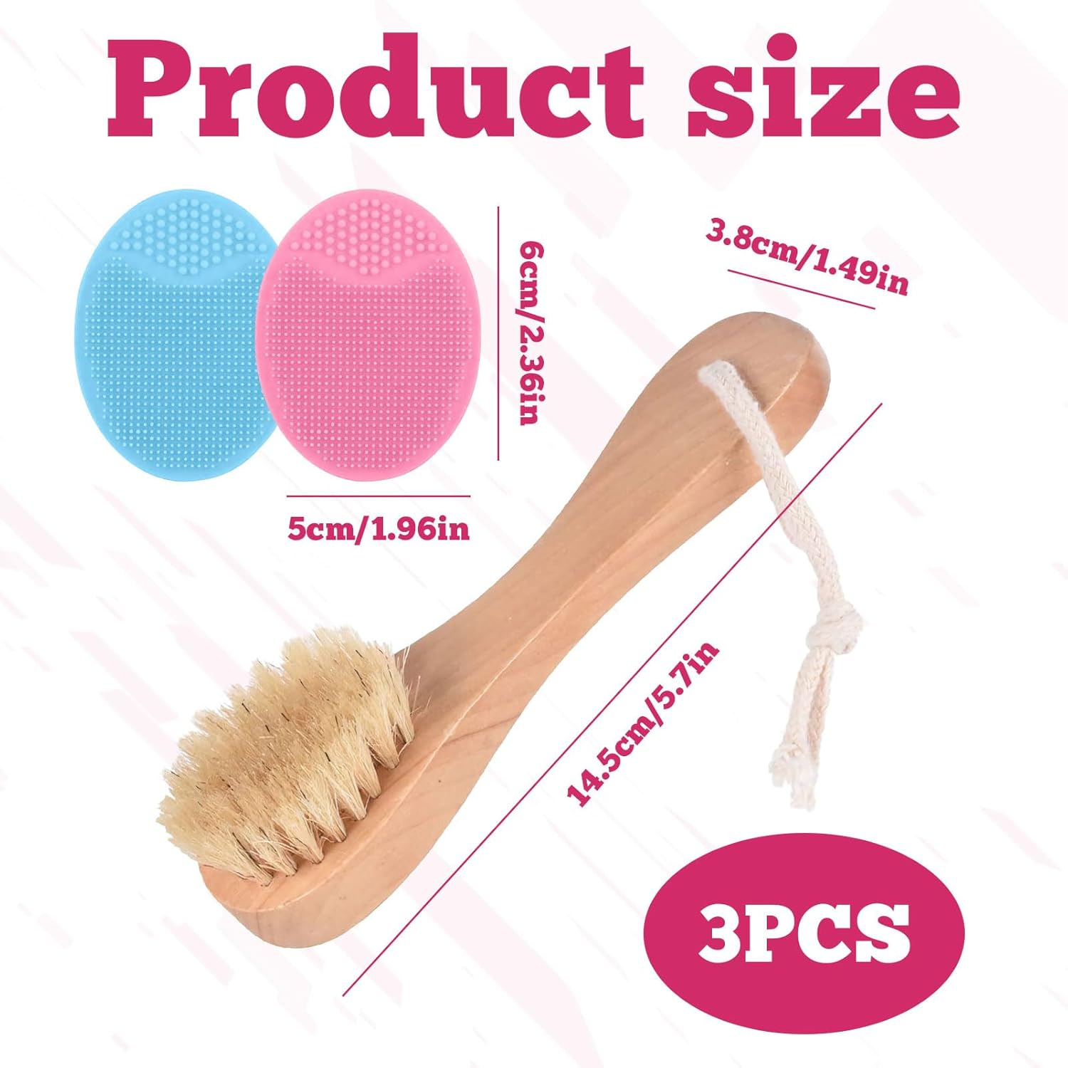 Baby Hair Brush, 3 Pcs Baby Brush, Cradle Cap Brush, Toddler Hair Brush, Wood Natural Soft Bristle Brush for Newborn, Baby Comb for Daily Care and Bath Time, Baby Essentials, Registry Gift image number 2