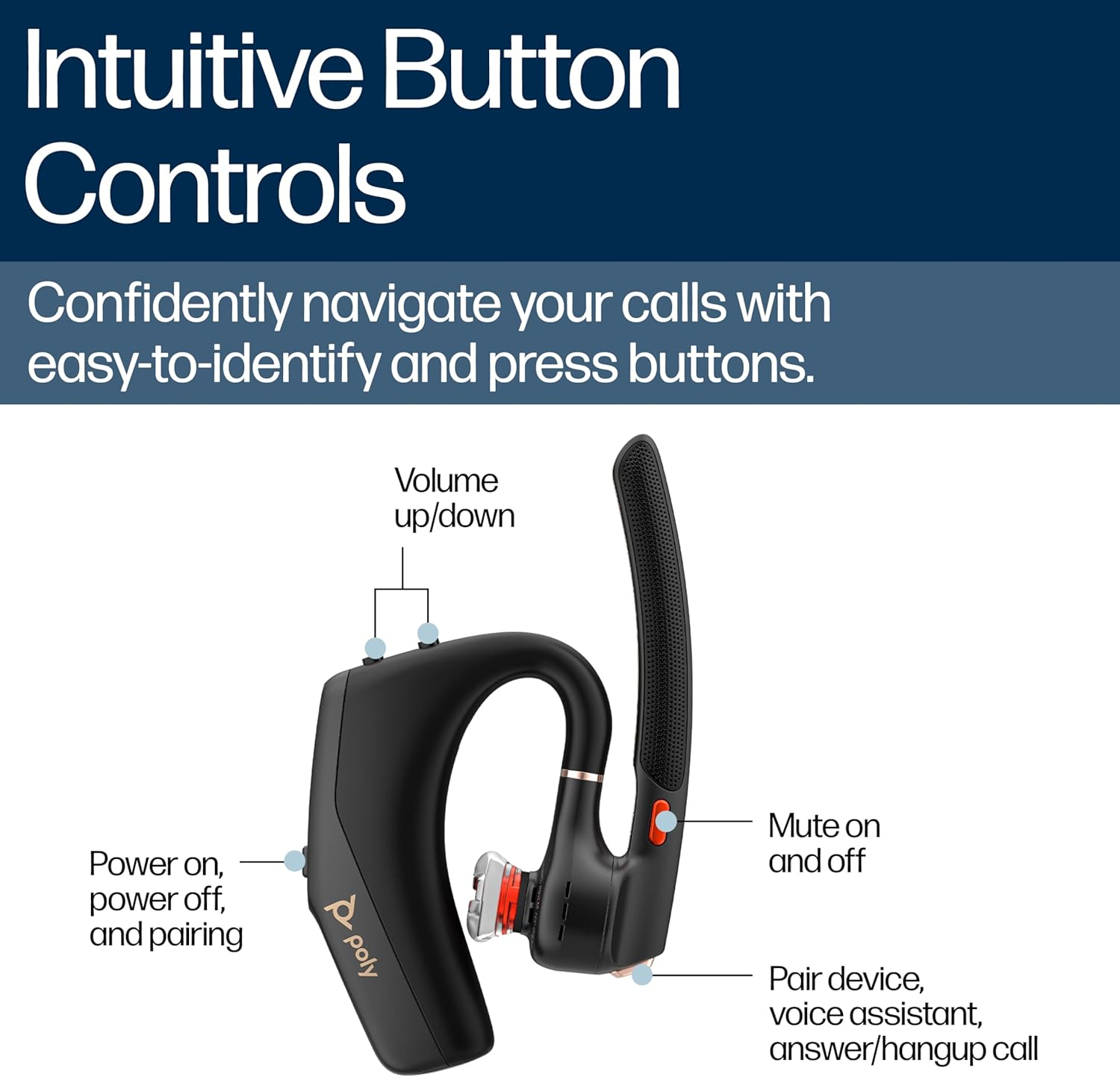 Poly Voyager Legend 50 Bluetooth Headset - Noiseblockai, Windsmart, Smart Sensor, 10 Hour Battery Life, Noise Cancellation, Black image number 3