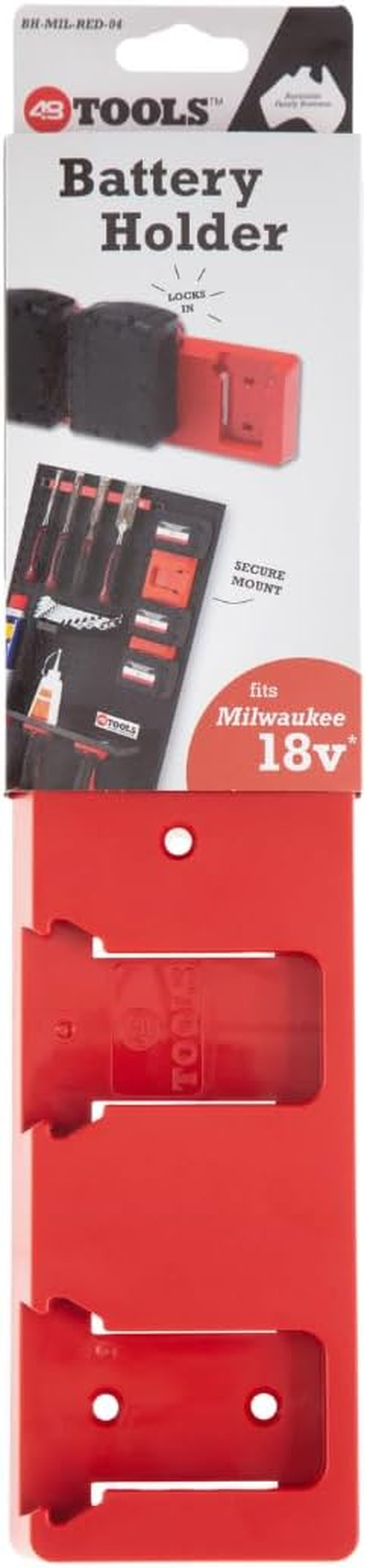 48 Tools Milwaukee M18 18V Battery Wall Storage Mount - Durable ABS, Easy Install, 4-Bay Holder for Workshop, Trailer, Van - Red image number 4