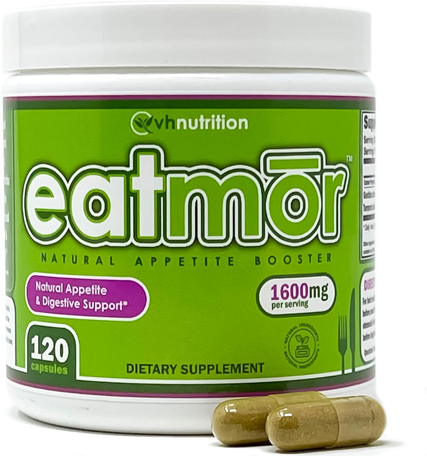 Eatmor Appetite Stimulant | Weight Gain Pills for Men and Women | Natural Hunger Boosting Orxegenic Supplement | VH Nutrition | 120 Capsules | 30 Day Supply image number 3