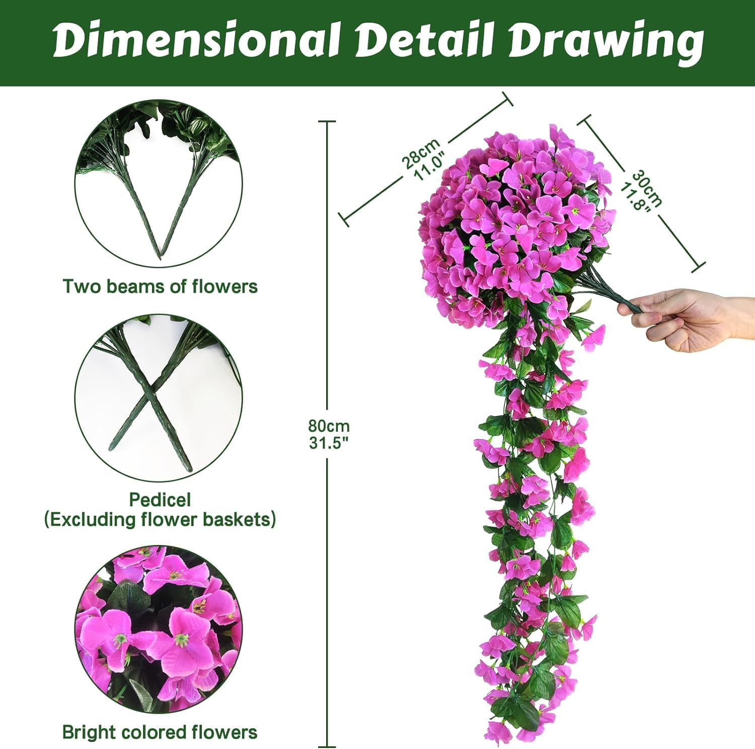 JLHOUSE AU7041-3 Fake Hanging Flower Plants Colorful Orchid Flower Bouquet 2 Pack Artificial Hanging Violets Flowers for Wall Home Room Garden Wedding Indoor Outdoor Summer Decoration (Pink) - Deep Red Orchid image number 3