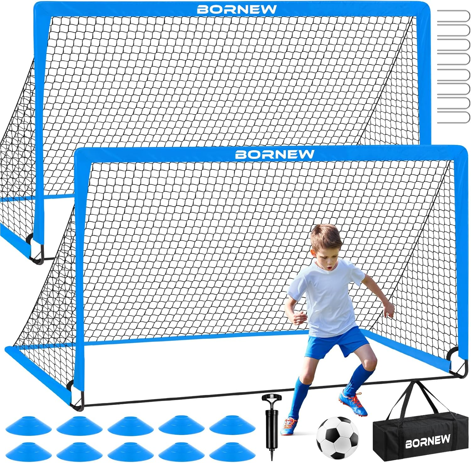 Kids Soccer Goal for Backyard Set - 2 Toddler Soccer Nets Training Equipment, Soccer Ball, Pop up Portable Soccer Set for Kids and Youth Games and Training Goals