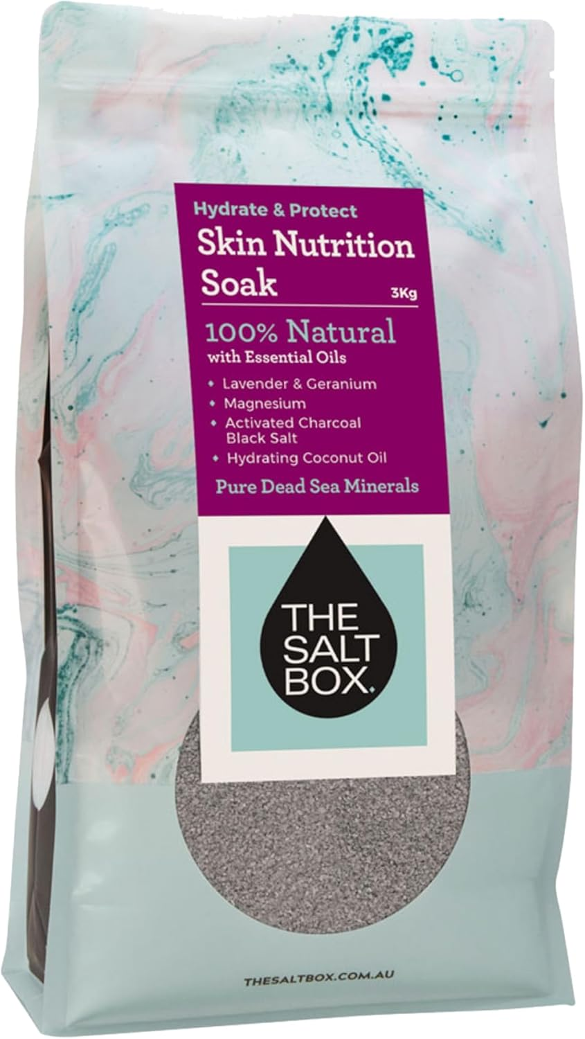 The Salt Box - Skin Nutrition Soak - Magnesium Epsom & Dead Sea Salts for Skin Repair & Calming Effects on Mind and Body- 3Kg Single Bag - White Crystals - Lavender & Geranium Scent