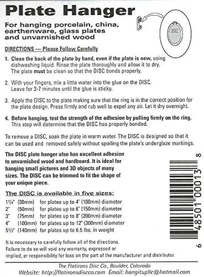 Invisible English Disc Adhesive Large Plate Hanger Set (4-4 Inch Hangers)