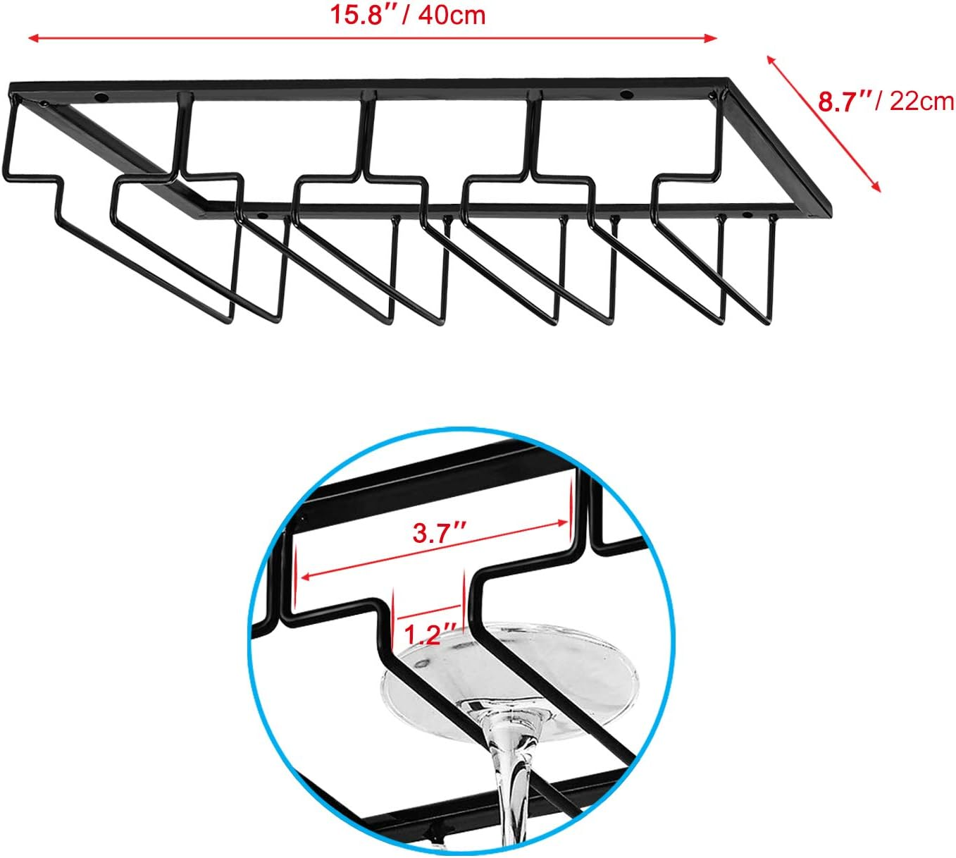 MOCOUM (4 Rows) - Wine Glasses Rack under Cabinet Stemware Rack,Wine Glass Hanger Rack Wire Wine Glass Holder Storage Hanger for Cabinet Kitchen Bar (4 Rows) image number 6