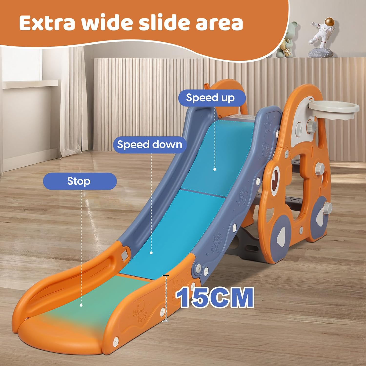 Bopeep 3 in 1 Kid Slide Set, with Climber Steps Basketball Hoop Indoor Outdoor Playground Activity Center Toy Stairs Foldable Playset Equipment,Toddlers for Age 2+ (Orange) image number 3