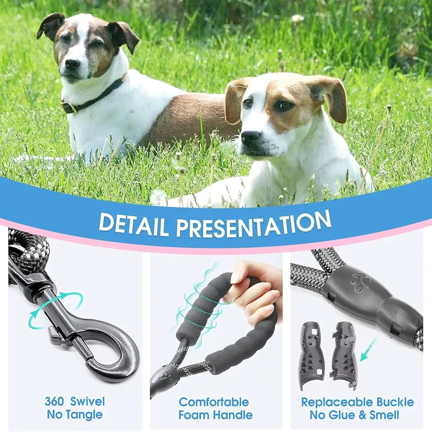 Pet Swift Nylon Dog Leash (Aqua, 3M) - Durable 1.2Cm Thick Lead for Dogs, Medium Dog Collars, Slip Lead, Puppy Harness & Rabbitgoo Leash Compatible - Friendly Dog Harnesses & Walking Accessories image number 6
