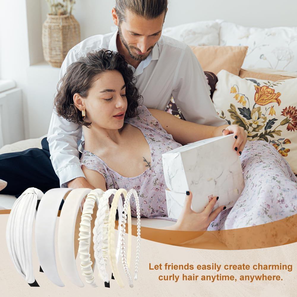 7 Piece Headband Set for Women, Pearl Headbands, Non-Slip Hair Bands, Padded Hair Accessories for Women and Girls, Versatile Headbands for Everyday Use, Pearl Headband Set (White, One Size) image number 2