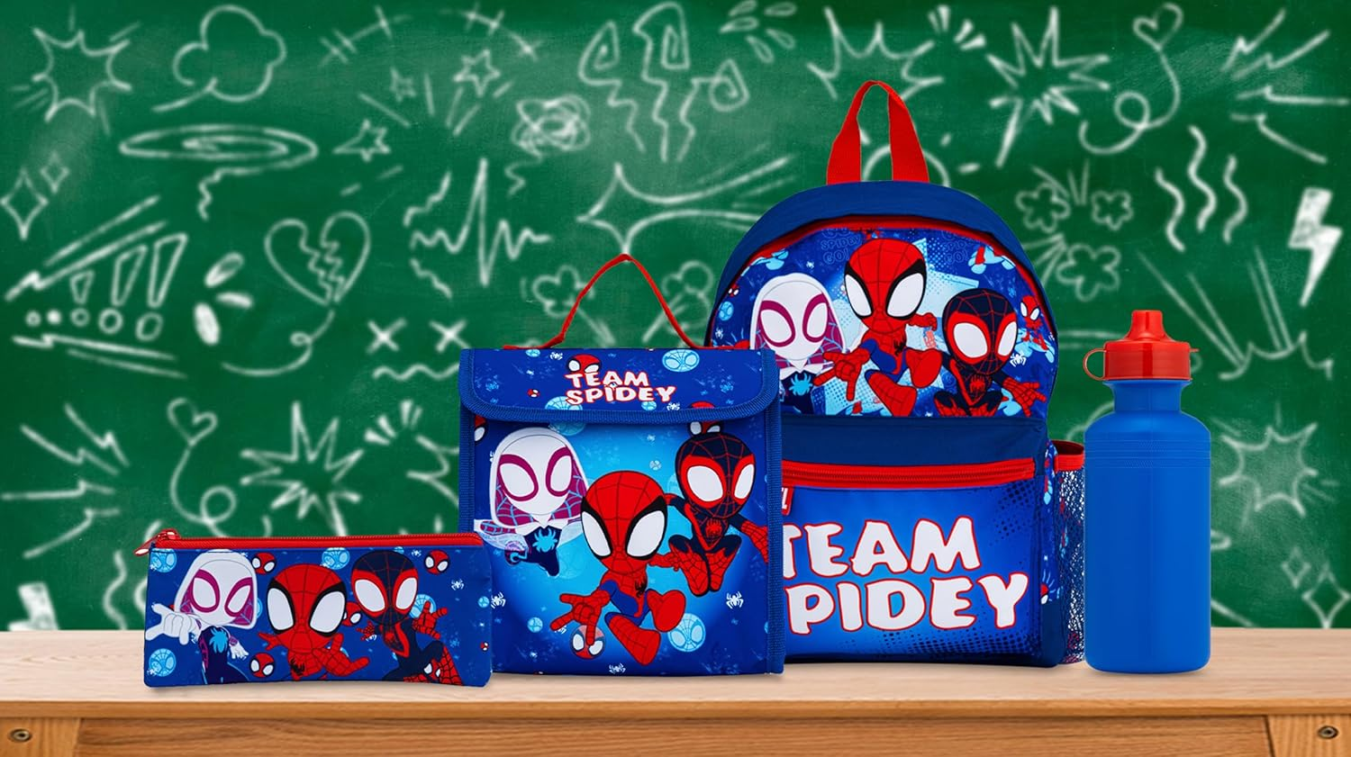 Marvel Spidey & His Amazing Friends Backpack 4 Piece School Set | Includes Backpack, Lunch Box, Water Bottle, and Pencil Case | Boys Back to School Essentials | Kangaroo Pocket & Mesh Side Pocket image number 4