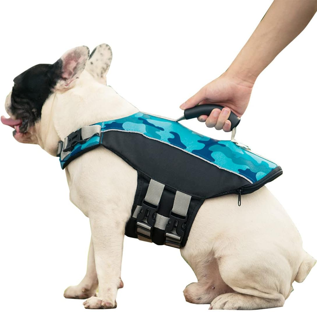 Dog Life Jacket Pet Swimwear Floating Safety Vest Buoyancy Aid Harness Swimming Swimsuit Puppy Vocation Summer Adjustable Pool Camo Blue M image number 5