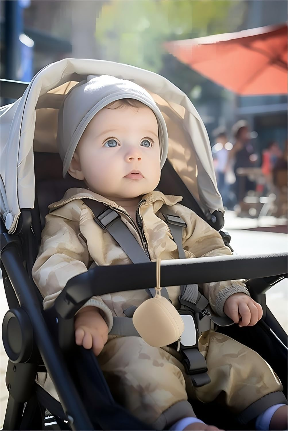 AHGXG 2 Pack Silicone Pacifier Holder Case, Portable Pacifier Case for Diaper Bag, BPA Free Newborn Baby Pacifiers Silicone Pouch for Boys & Girls (Light Grey+Shifting Sand) image number 4