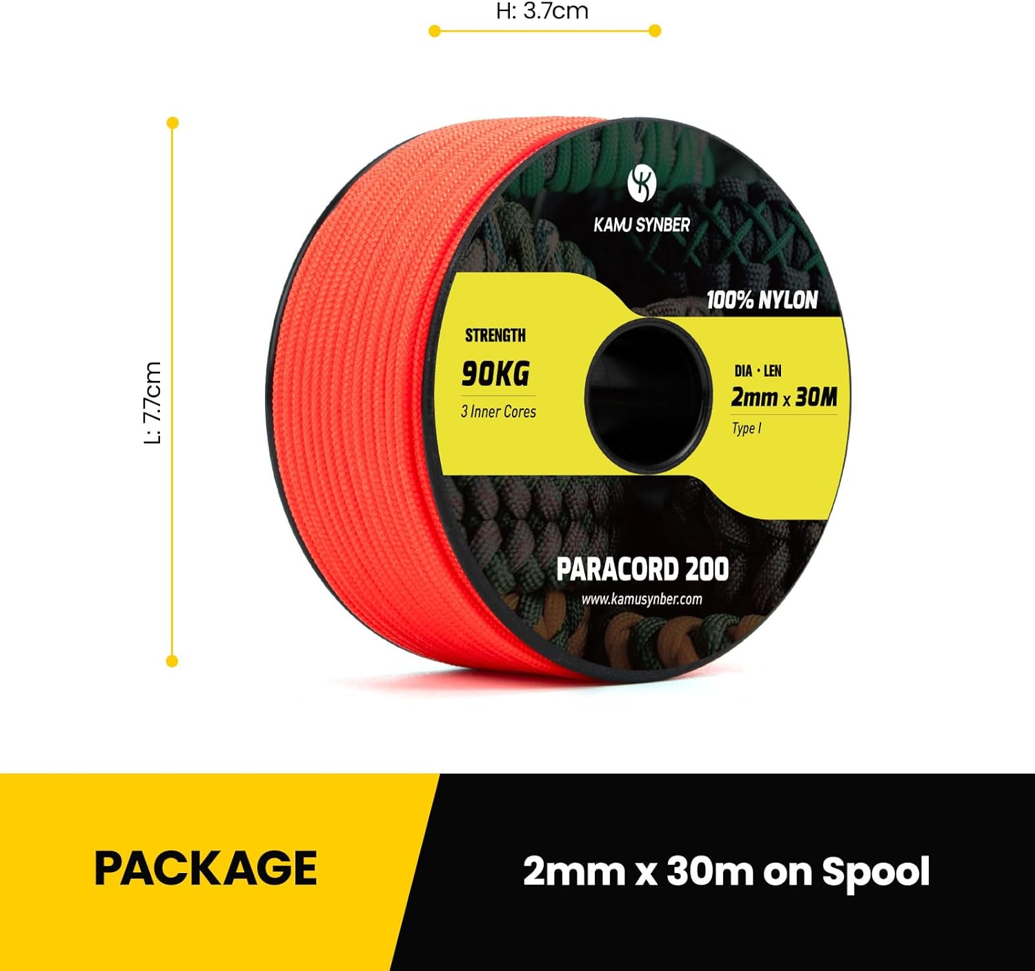 Paracord 2Mm 3 Strands 30M 100% Nylon Rope Type I Parachute Cord for Craft, Outdoor, DIY, Camping | Support 90Kg | Neon Orange