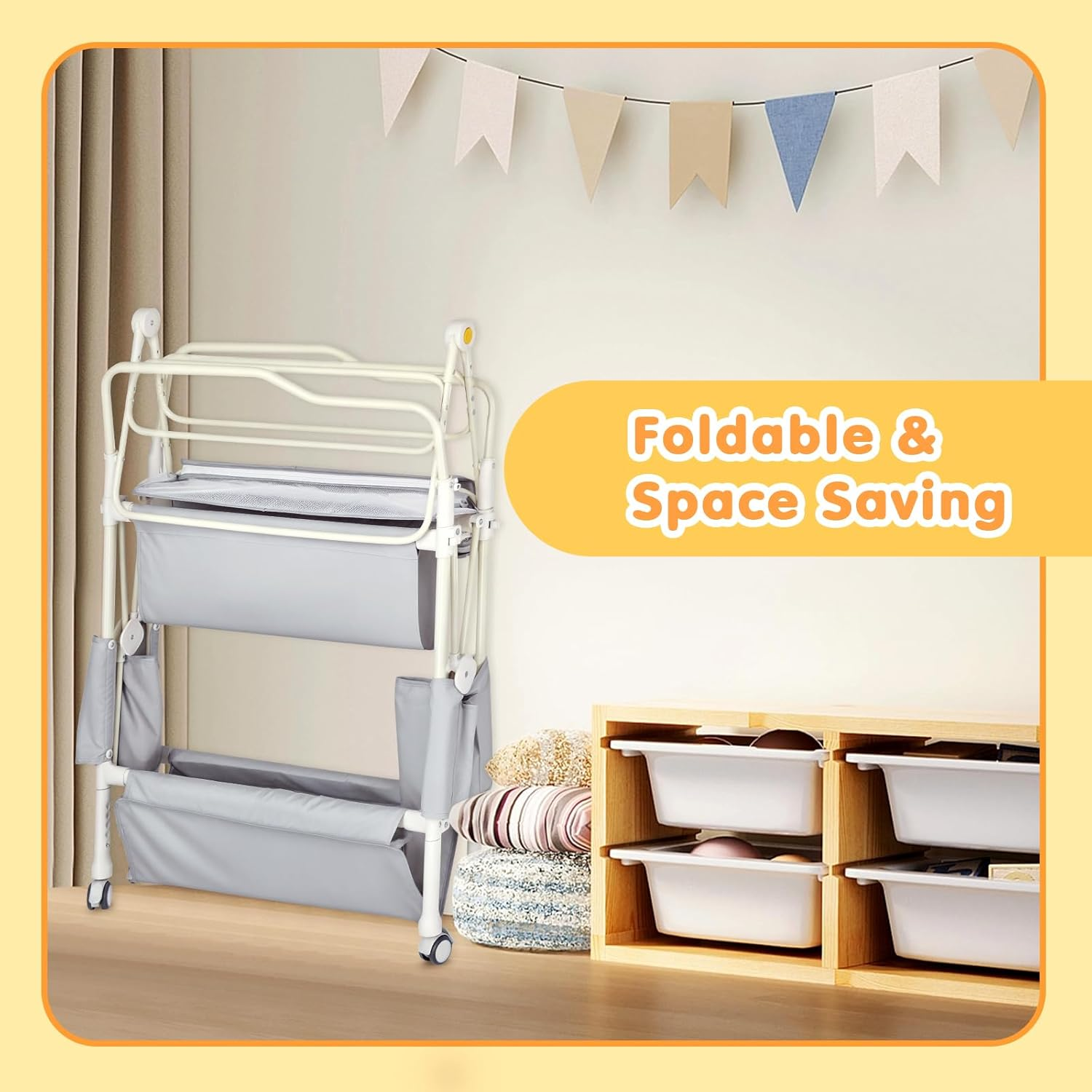 Advwin Portable Baby Changing Table with Adjustable Height, Foldable Waterproof Diaper Changing Station with Storage Shelf, Toddler Change Table Nursery Organizer for Newborn & Infant image number 3