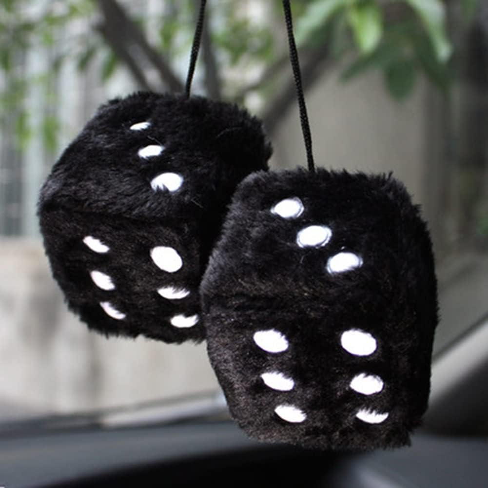 Dice Car Decorations | Square Car Pendant Plush Dice | Dice Car Decorations Car Dice Soft Fuzzy Decorative Vehicle Pendant Dice with White Dots - Pair Fuzzy Dice Retro Square Pochy - Yellow image number 3