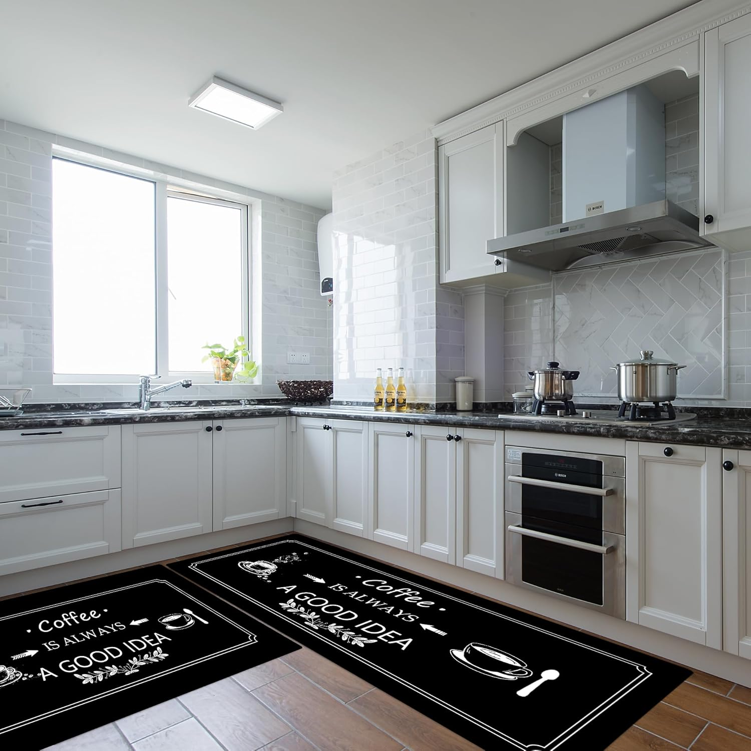 2PCS Kitchen Rugs and Mats Set of 2, Non-Slip Absorbent Coffee-Themed Kitchen Floor Mat, Kitchen Mats Washable, 50Cm X 80Cm + 50Cm X 120Cm (Black, 50Cm X 80Cm + 50Cm X 120Cm) image number 5
