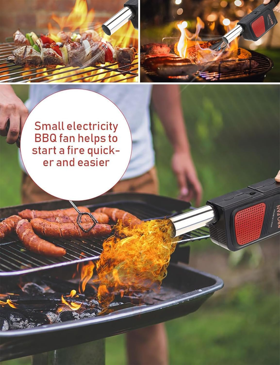 Hand-Held Electric Leaf Blower, Barbecue Fan Mini Air Blower, Quickly Heats up BBQ Fires, Portable Handheld Electric BBQ Cooking Fan Air Blower for Outdoor Camping Picnic Grill Cooking Accessories image number 1