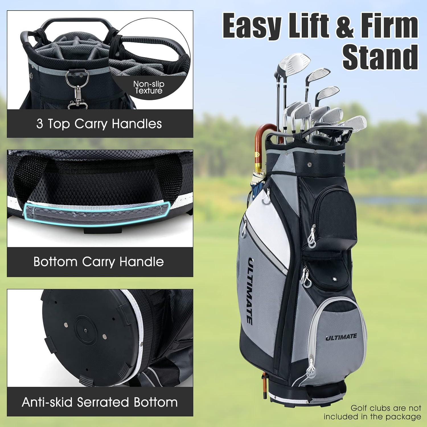 Costway 14-Way Golf Cart Bag, Lightweight Portable Golf Club Bag with Cooler Bag, Waterproof Valuable Pocket, Rain Hood, Carry Handles and Shoulder Strap, Golf Cart Bag for Men and Women image number 4