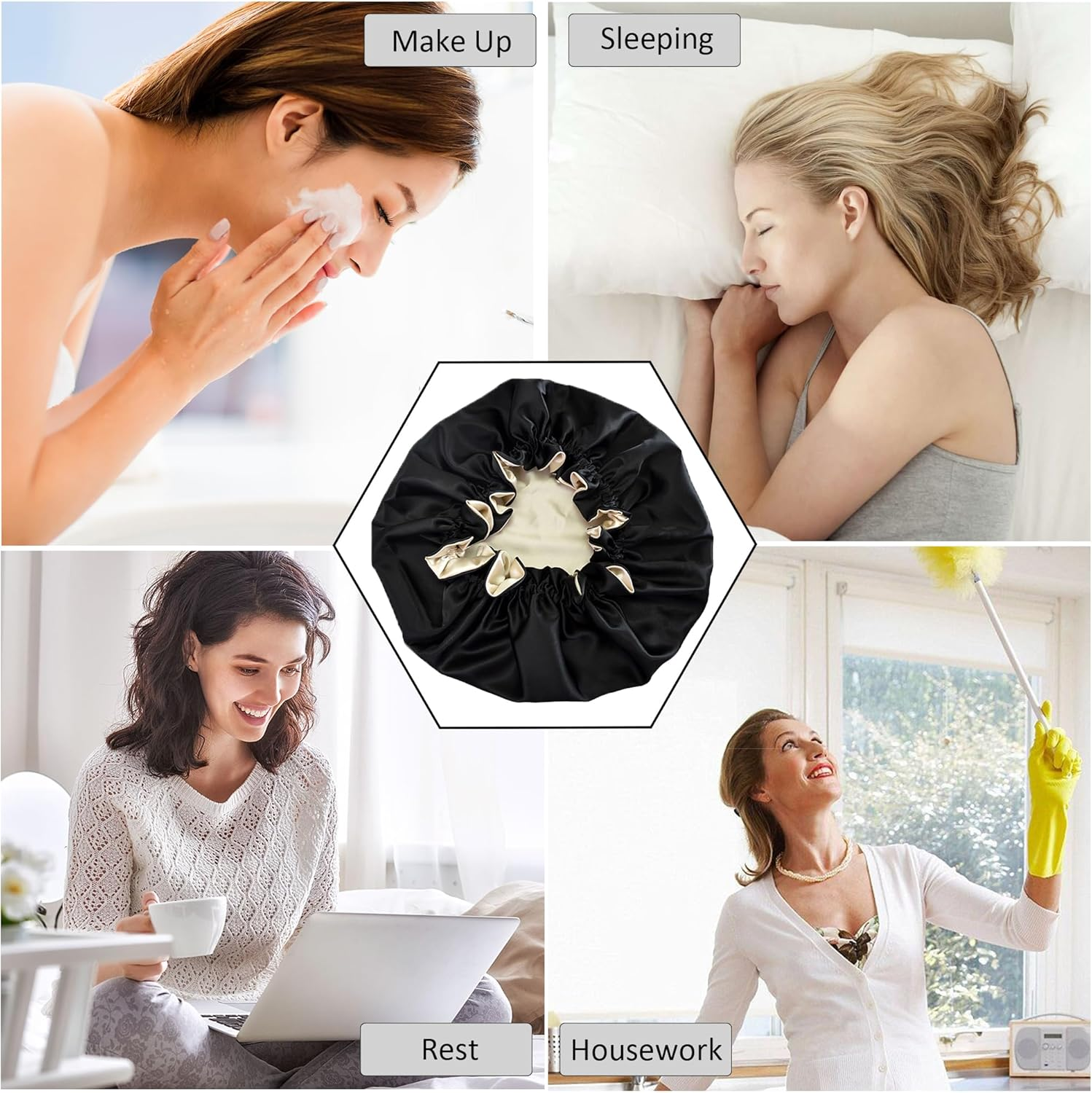 Beutyme Silk Bonnet for Sleeping Satin Bonnets Double Layer Reversible Hair Cap Bonnet for Women Long Curly Braid Hair image number 4