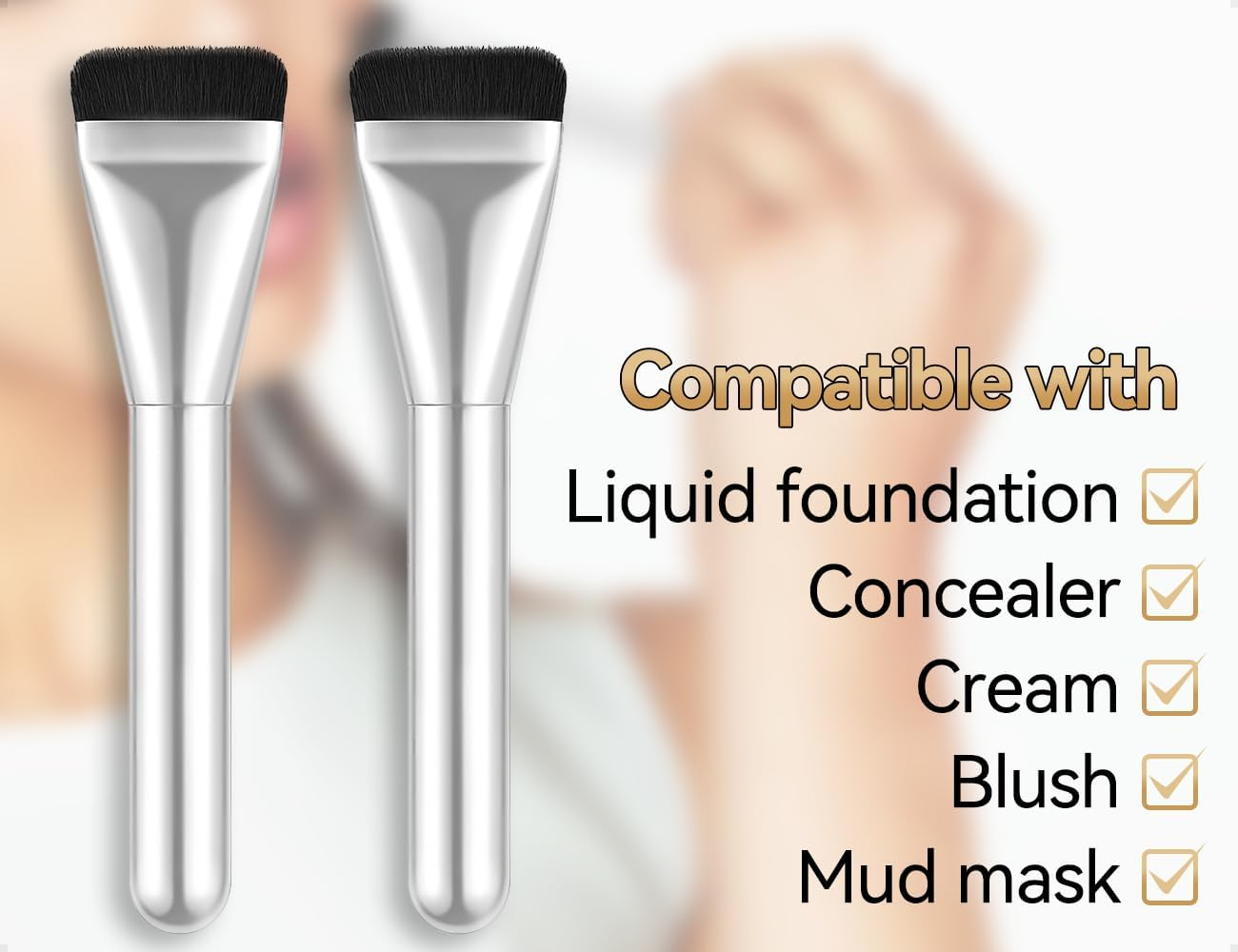 Emezddo Pack of 2 Foundation Brushes, Ultra Thin Flat Make up Brushes, Used for Women Girls Liquid Powder Concealer Cream Stage Performances Weddings