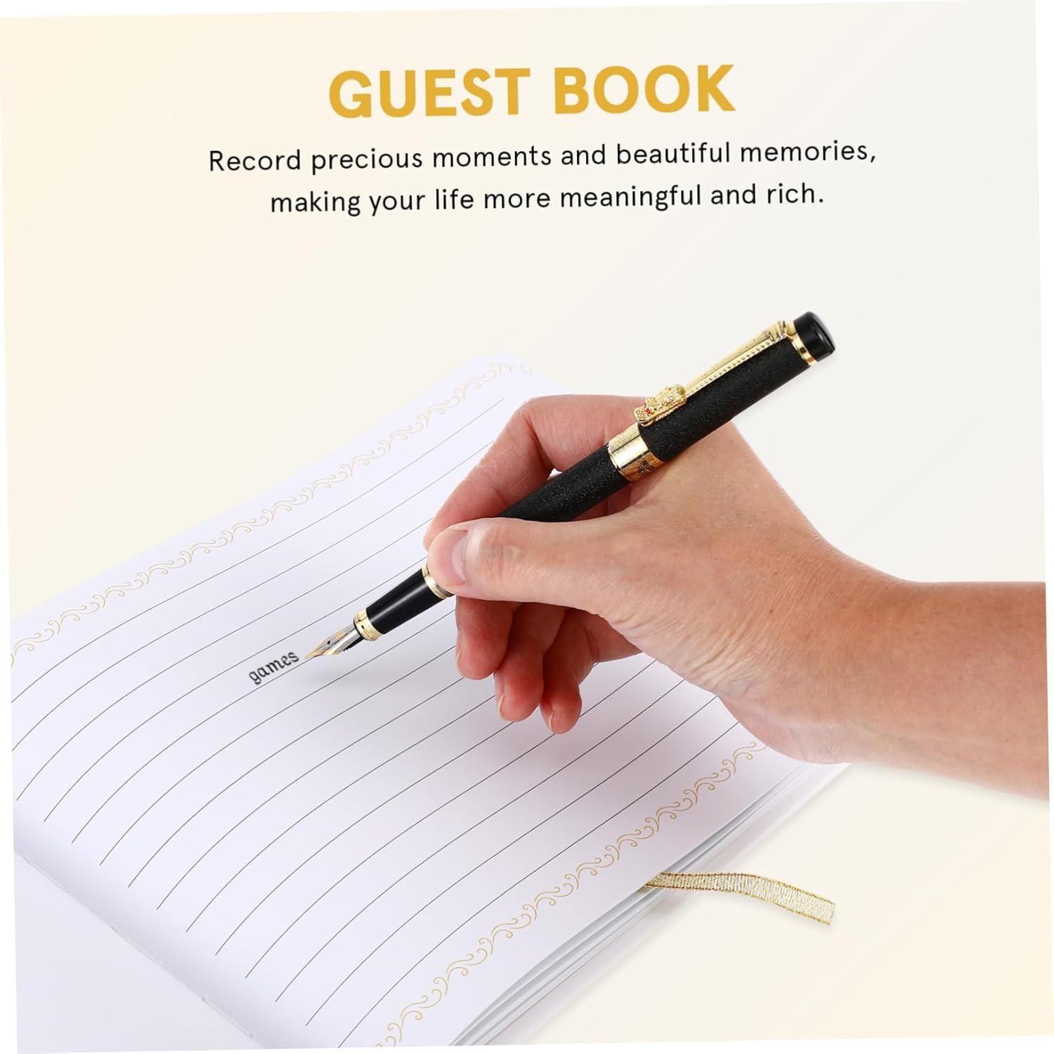 Amosfun Memorial Guest Book Elegant Wedding Photo Album with Unique Foil Design for Cherished Memories at Weddings Funerals and Special Events image number 1