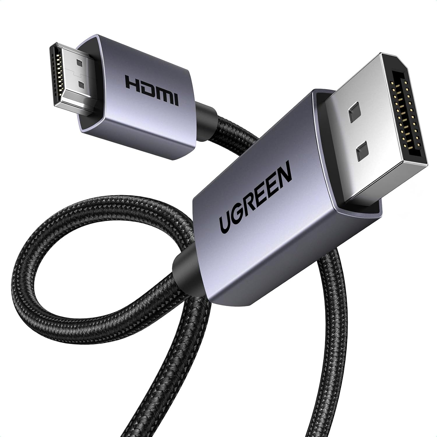 UGREEN 4K Displayport to HDMI Uni-Directional Cable 2M Braided Aluminium Male to Male for Gaming on Multi-Screen Compatible with Monitor, Projector, HDTV, Laptop, HP, Dell