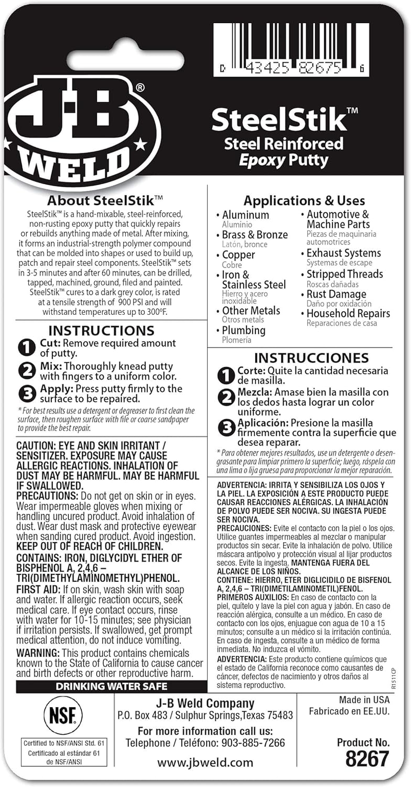 JB Weld Steelstik Steel Rainforced Epoxy Putty, 56 G image number 2