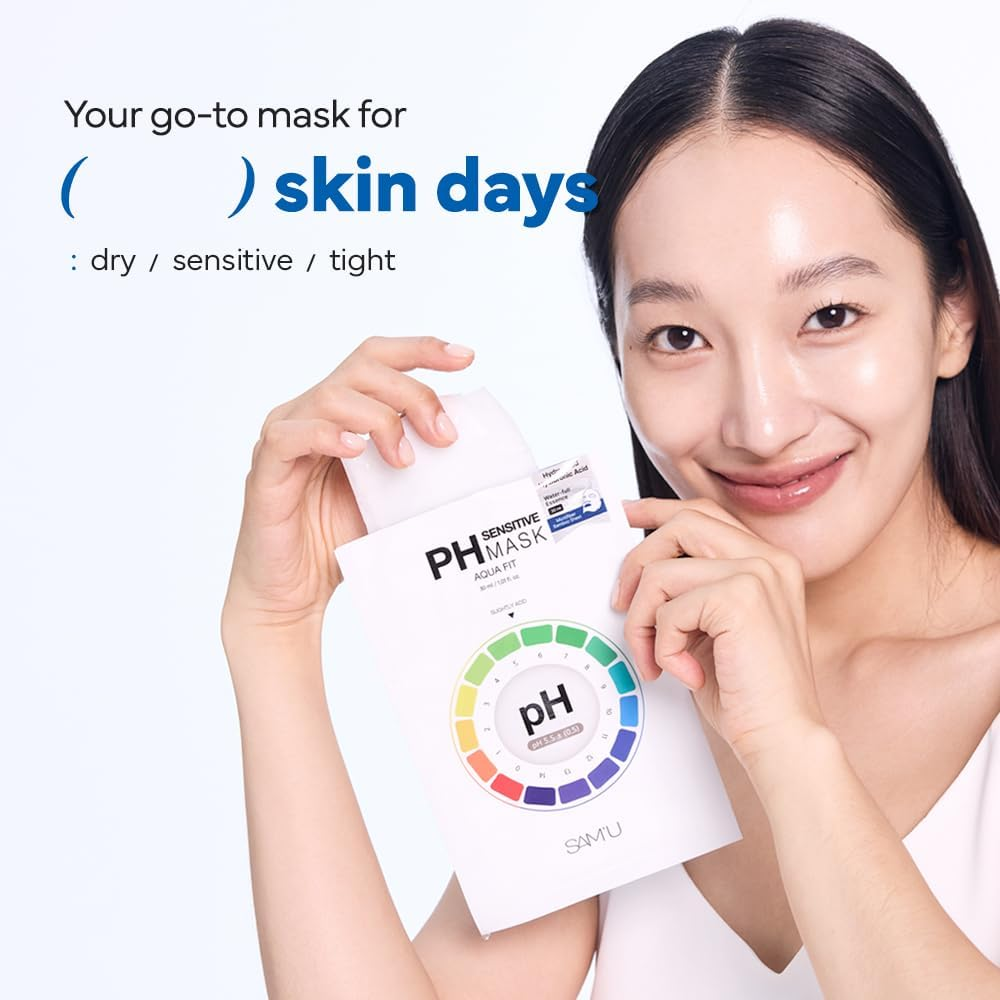 SAM&rsquo;U PH Sensitive Aqua Fit Face Mask &ndash; Hydrating & Soothing Vegan Sheet Mask with Hyaluronic Acid and Panthenol, Bamboo Fiber, Travel-Friendly Korean Skincare (5 Sheets) - Cool Fit image number 5