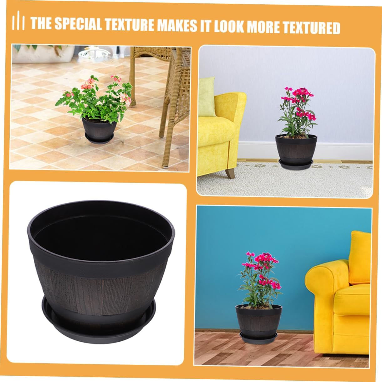 Small Barrel Planter Pot Multi-Functional Herb Planter Sturdy Plastic Flower Pot for Garden Home Office image number 5