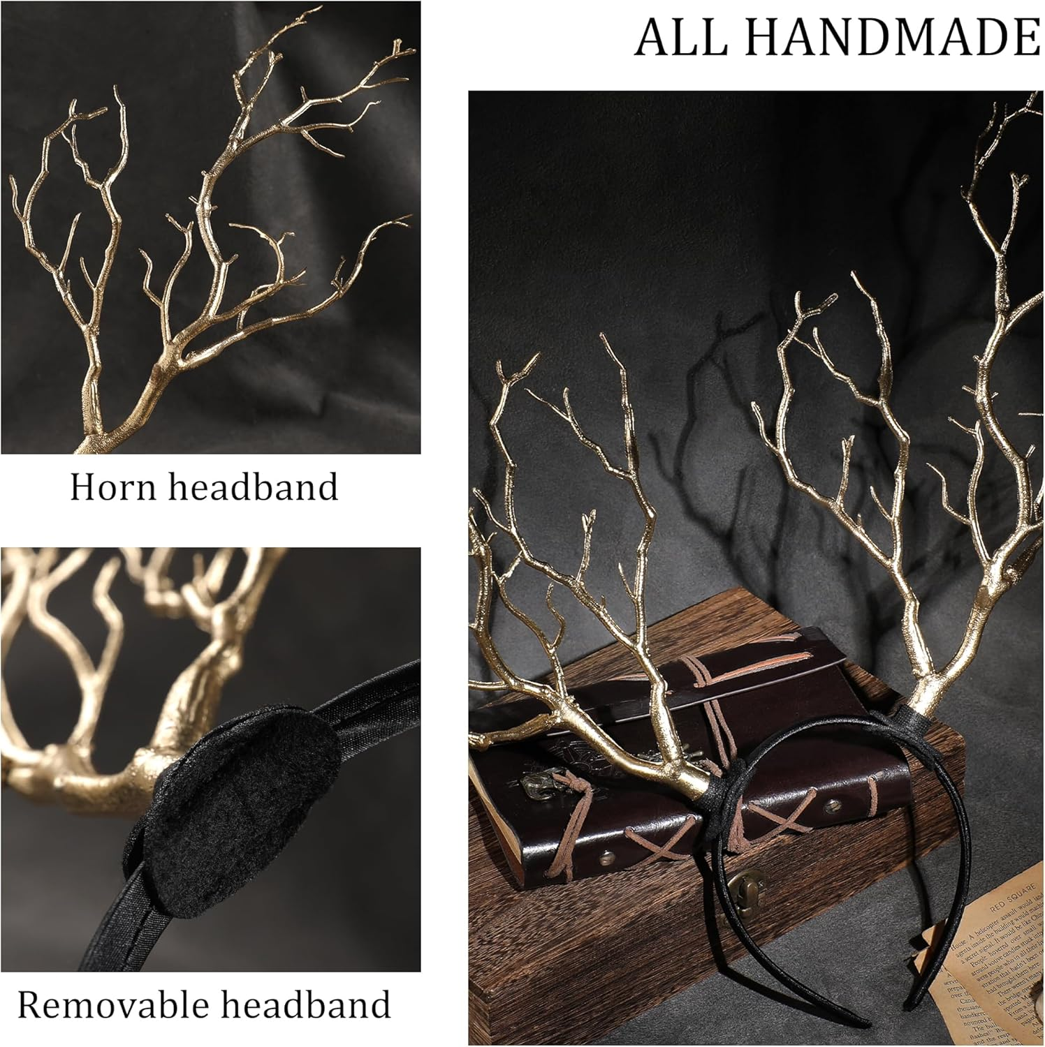 MOSTORY Tree Branch Antler Headdress - Golden Woodland Fairy Costume Large Forest Branch Headband for Renaissance Halloween Cosplay Photo Shooting Renfaire Accessories image number 2