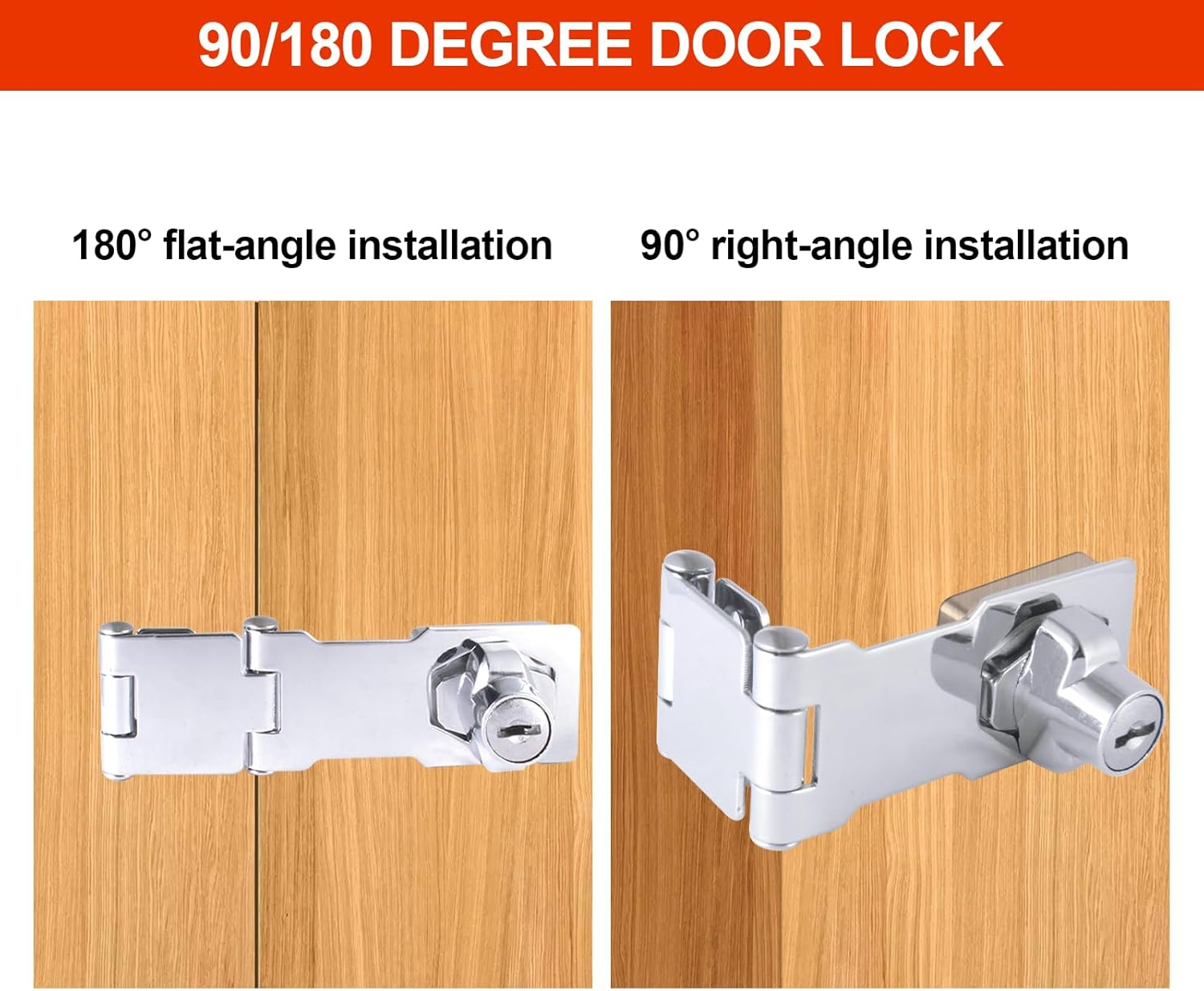 2 Pack Door Lock Hasp Latchs, Collapsible Solid 304 Stainless Steel File Cabinet Lock Desk Drawer Lock, for 90 Degree and 180 Degree Drawers, Dabinets, Doors, Flip Barn Door - 2 Pack(Combination Lock) image number 6