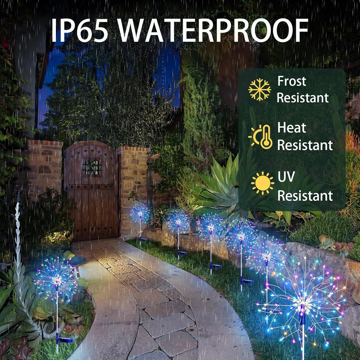 Solar Firework Lights, 2 Pack 240 LED Waterproof Solar Powered Garden Lights 8 Lighting Modes, Solar Twinkling Lights Outdoor for Garden,Yard, Patio, Party, Wedding, Christmas (120LED Colorful) image number 6