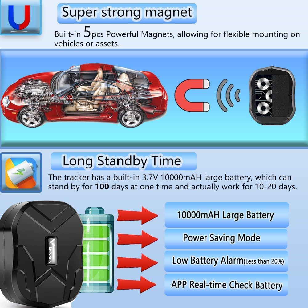 Winnes GPS Tracker for Vehicles 4G LTE Car Tracker Device Hidden up to 100 Days Long Battery Rastreador GPS Para Carros Strong Magnetic Tracker Device for Vehicles Fleet Trailer anti Theft TK905B image number 5
