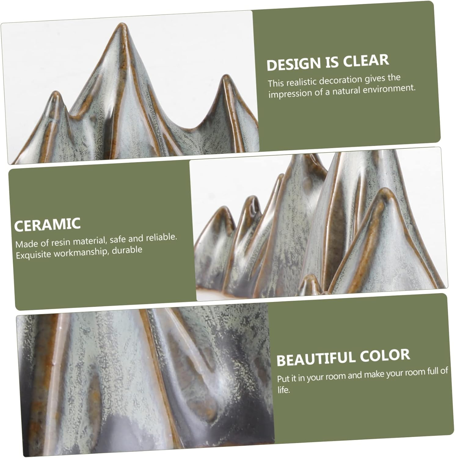 VANZACK 1Pc Ceramic Peak Ornament for Desktop -Landscape Adornment Realistic Faux Rockery Decor for for Gardening and Photo Props image number 3