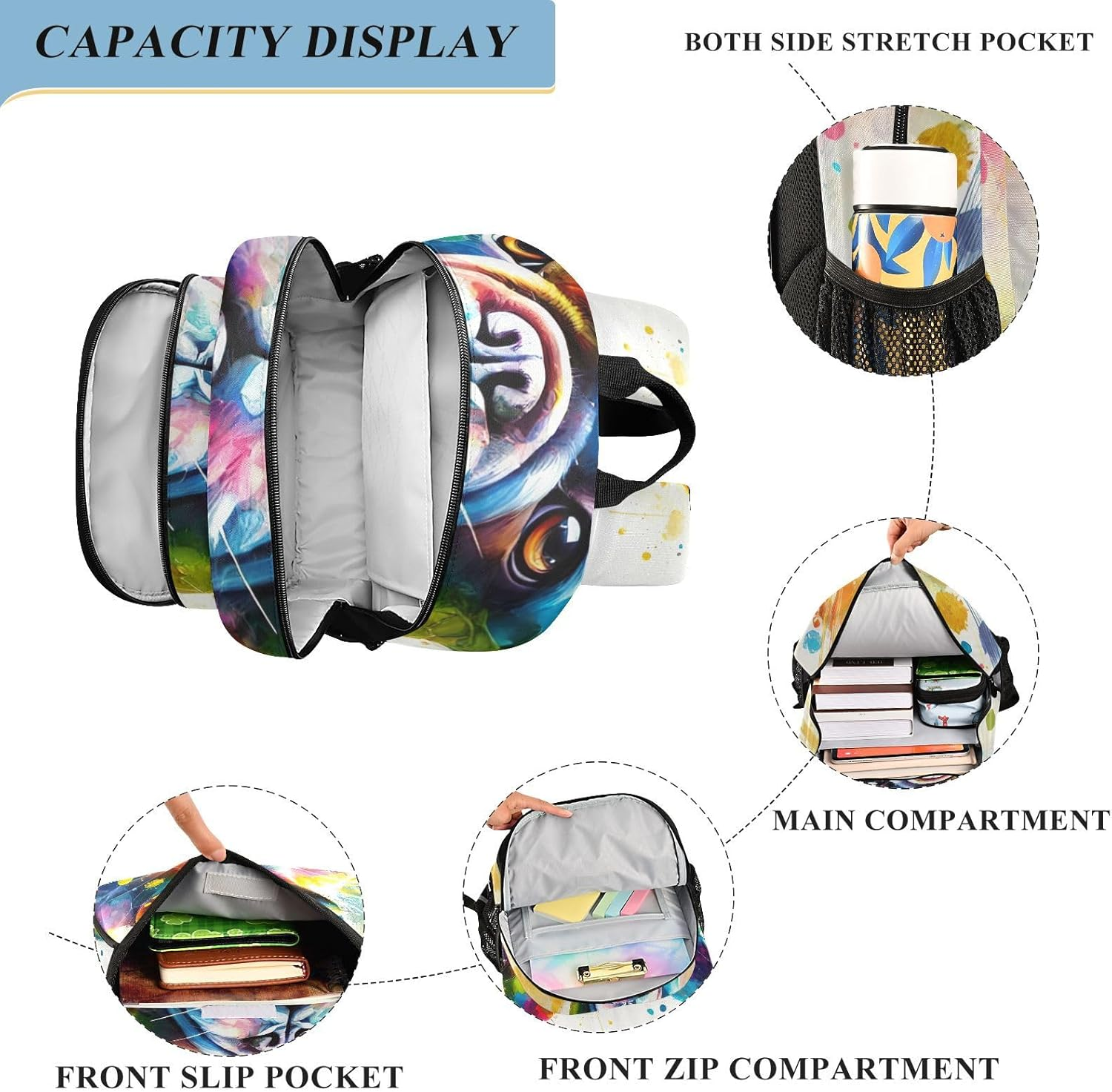 RPLIFE Colorful Bulldog White Kids Backpack for School, 17 Inch Large Kids Elementary School Backpack, 6-12 Y image number 4