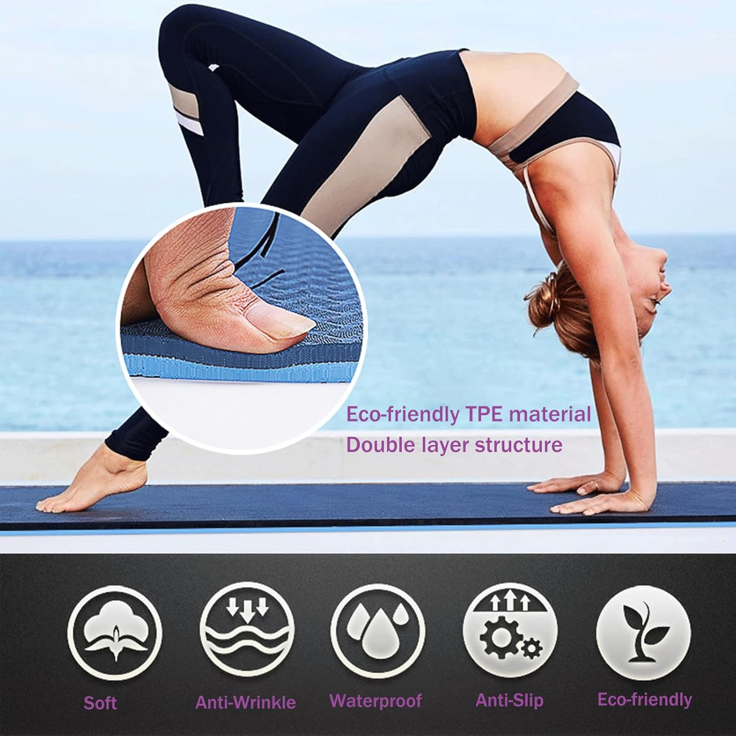 Foldable Yoga Mat, 6Mm TPE Exercise Mat, Thick Exercise & Workout Mat for Yoga, Pilates and Fitness with Anti-Slip Function &A Storage Bag for Yoga (183Cm*61Cm* 6Mm) image number 6