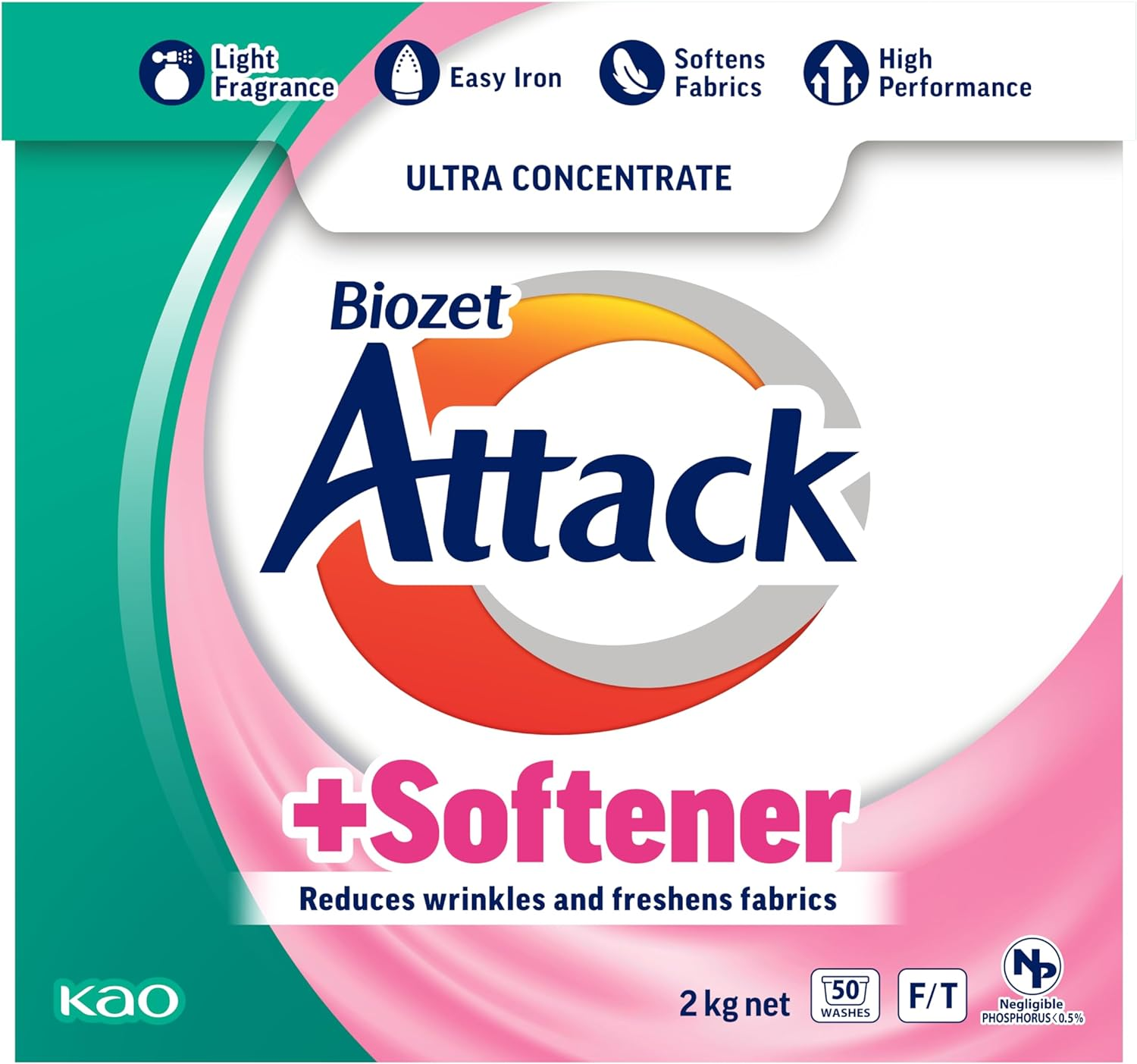 Biozet Attack plus Softener Powder Detergent, 2 Kilograms image number 2