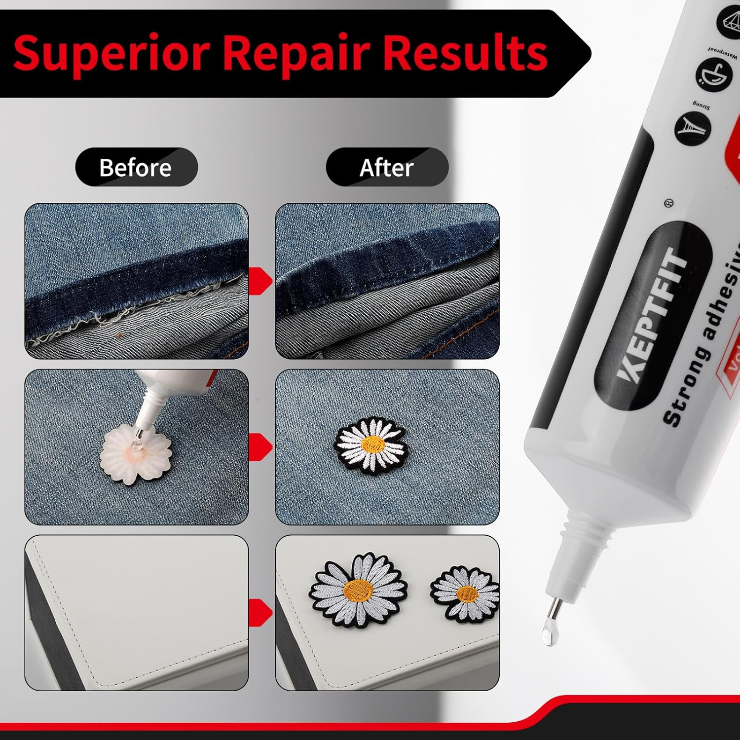 Fabric Glue Permanent, 60 ML Washable Clear Clothing Glue, Super Fabric Glue for Rhinestones, Patches, Clothes, Denim, Leather, Polyester, Fabrics, Doll Repair,No Sew Solution, Permanent Bond