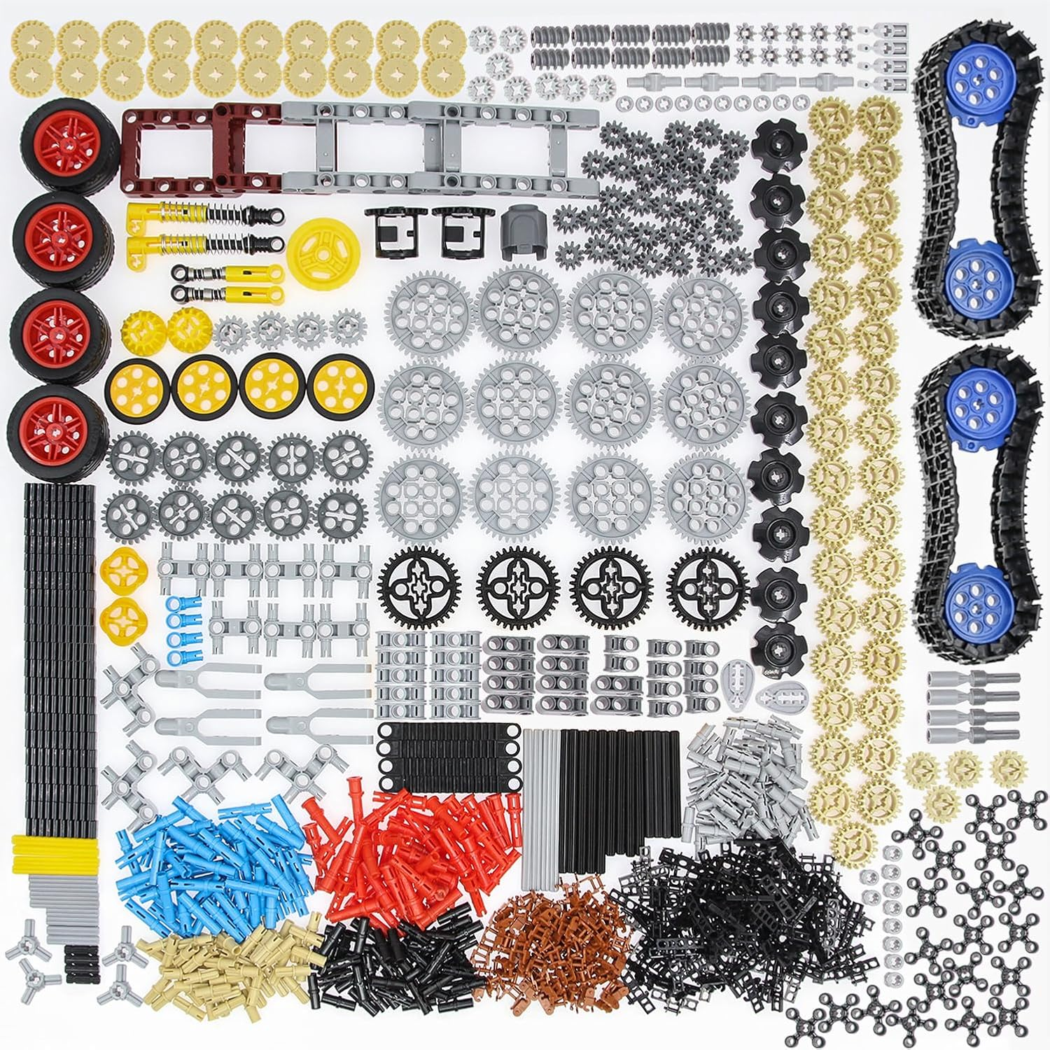 854Pcs Technic-Parts-Gears Set Axles-Pins-Bricks-Connector Gearbox-Universal-Joints-Chain-Tracks Shock-Absorber-Car-Wheels-Tires-Steering Shaft image number 1