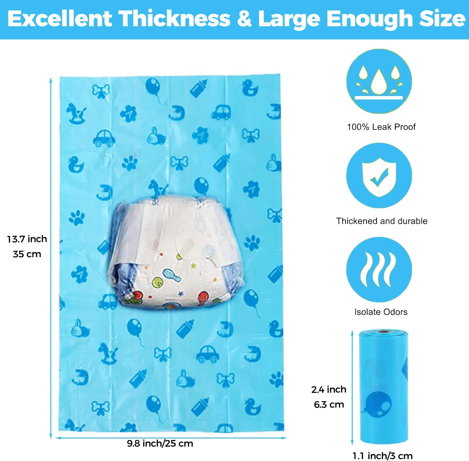 Baby Diaper Bags, 16 Refill Rolls/240 Eco-Friendly Nappy Disposal Bags, Degradable Bin Bag, Baby Poop Bags, Dirty Diaper Bags, Travel Diaper Trash Bags Biodegradable Waste Bags image number 1