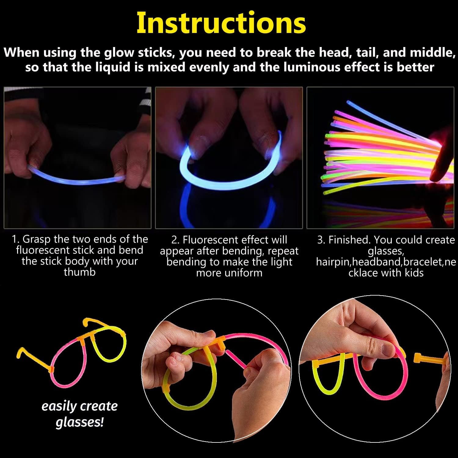 628 PCS Glow Sticks Bulk, 8" Glowsticks with Connectors Bracelets Necklaces Balls Eyeglasses and More for Kid Party Birthday Dark Party Supplies Adults Party Deco Camping Wedding image number 2