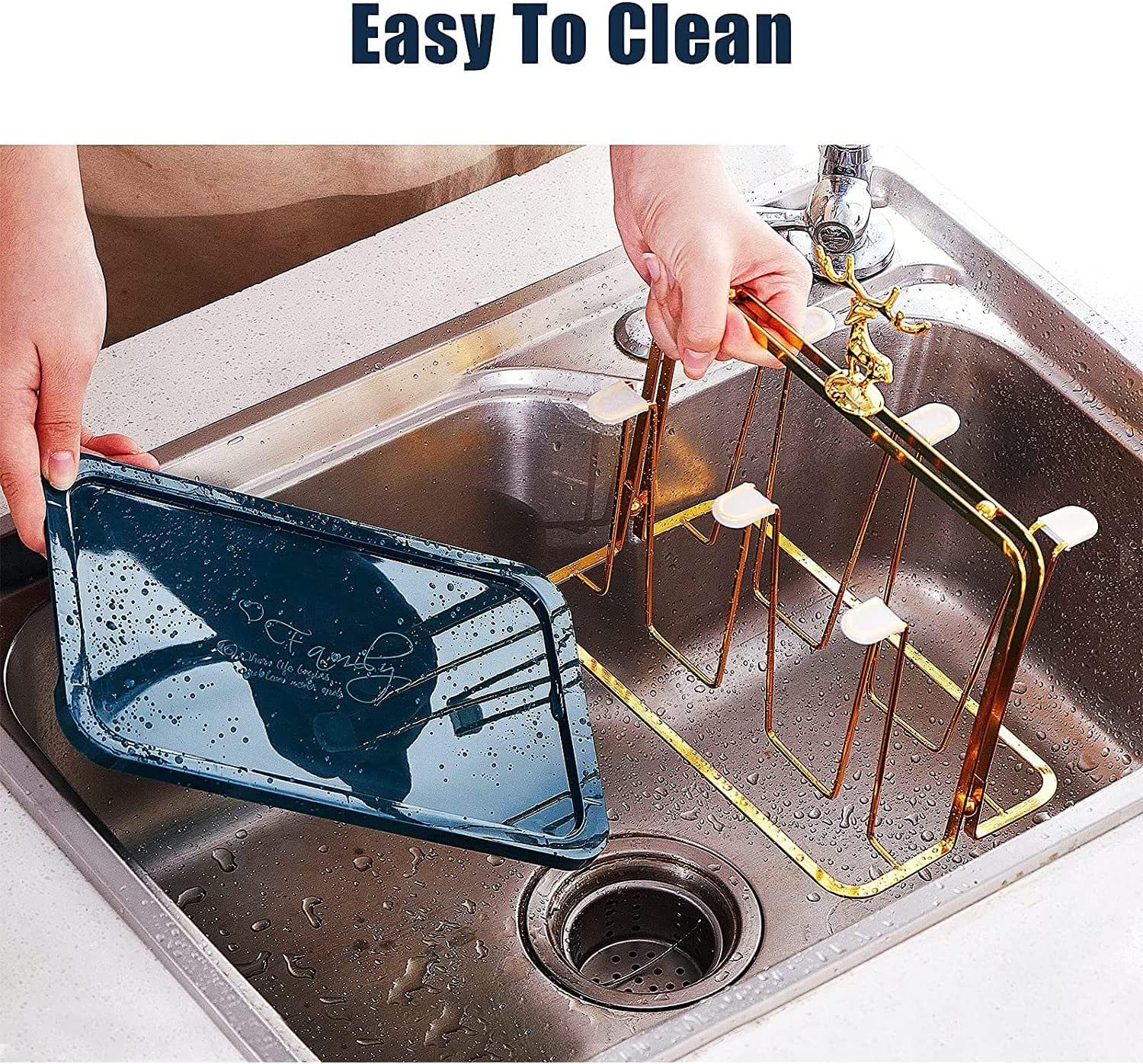 Glass Cup Drying Rack with Drain Tray，Elk Relief Design Coffee Cup Holder Wine Glass Drying Rack，Bottle Drying Stand with 6 Hooks Mugs Cups Organizer image number 1