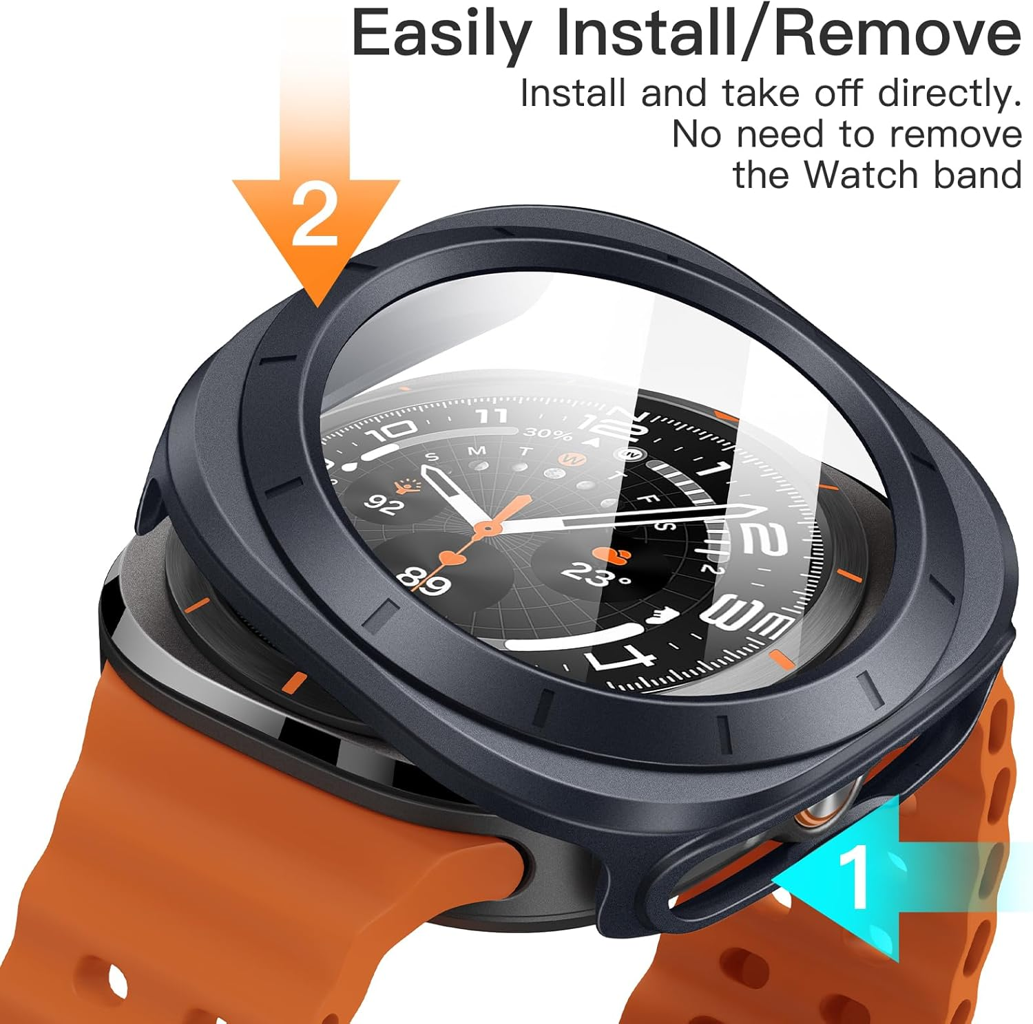 Jetech Case with Screen Protector for Samsung Galaxy Watch Ultra 47Mm, Overall Protective Cover, Built-In Tempered Glass Film High Sensitivity, 2 Pack (Titanium Gray)