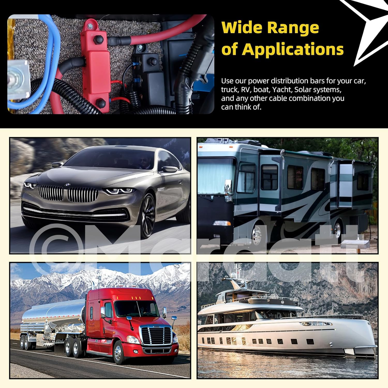 12V Terminal Distribution Block with Ring Terminals Power Distribution Terminal Block, Terminal Parts Battery Busbar for Boat Automotive Car(Black)