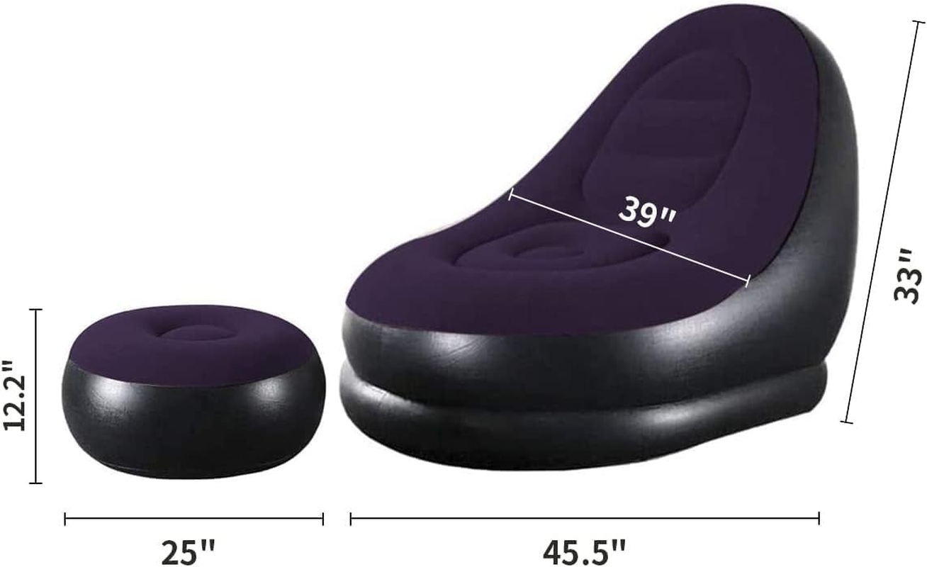 Inflatable Deck Chair with Household Air Pump Blow up Couch Lounger Sofa Set for Indoor Living Room Outdoor Travel Camping Picnic (Blue) image number 1