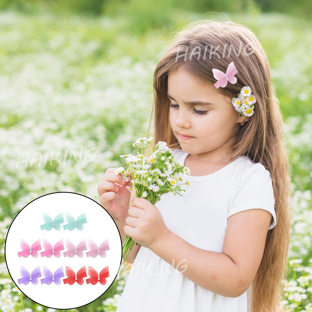 Baby Girl Hair Clips, 10 Pcs Colorful Chiffon Butterfly Hair Clips for Little Girls, Women (5 Colors)