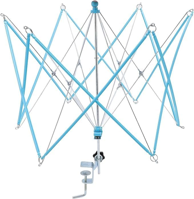 Leanockesa Yarn Winder, Umbrella Swift, with Table Clamp Portable Swift Winder for Crocheting, Holder for Skeins Flexible Lightweight Foldable Design, Height & Diameter Adjustable to Suit Space, Ideal Helper for Knitting Enthusiasts (Blue)