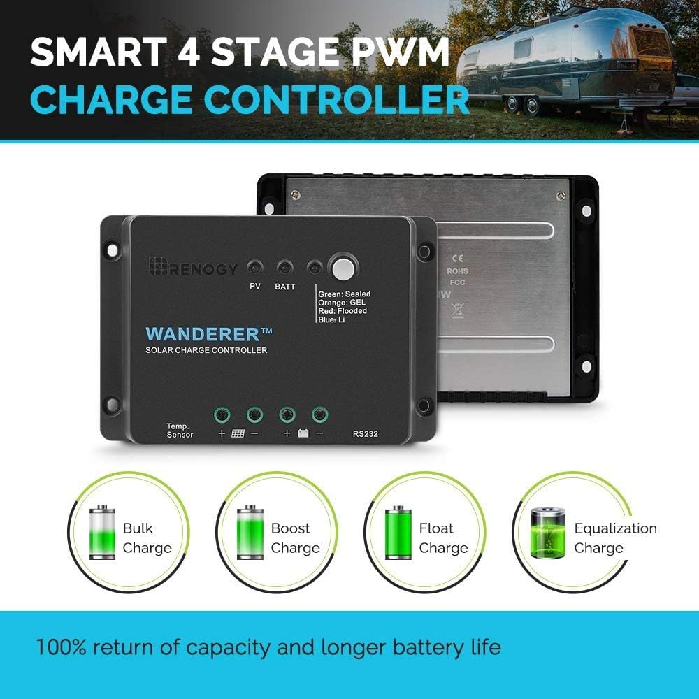 Renogy Wanderer Li 30A 12V PWM Negative Ground Charge Controller Compatible with Lithium, Sealed, Gel, and Flooded Batteries and Renogy Bluetooth Module image number 3